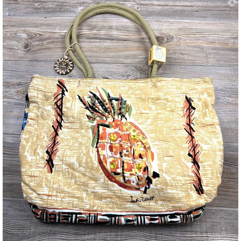 Women's Sun N Sand Lindi Dobrott Beach Bag Pineapple Coastal‎ Tropical Resort